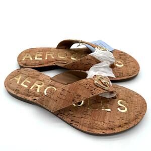 Aerosoles Galen Plush Flex Comfort Cork Gold Accent Sandals NWB 7.5